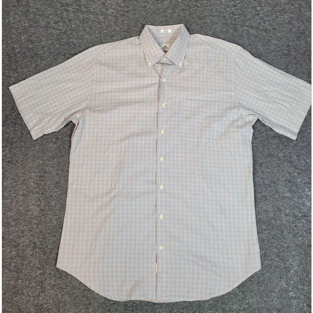 Vtg Peter Millar Mens Button Down Golf Shirt Sz L Short Sleeve Multicolor Plaid